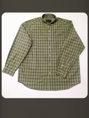 Eddie Bauer Men's Size L Olive Green Plaid Button-Down Shirt